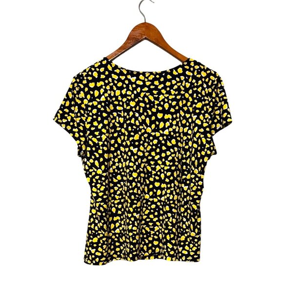 Yellow & Black Patterned Short Sleeve Blouse XL With Embellished Neckline career - Picture 2 of 6